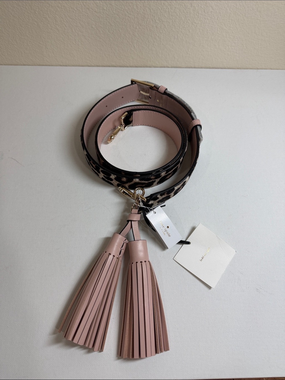 kate spade Pink Tassel Leopard Print Detachable Crossbody Strap